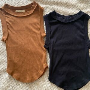 We The Free Ribbed Brown Top